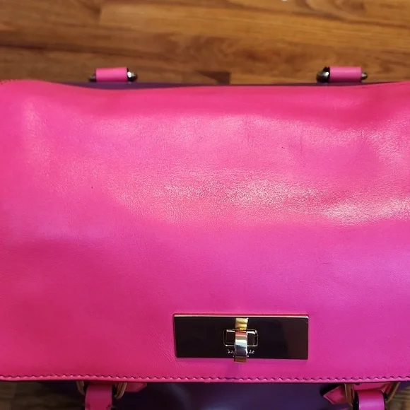 Like New Kate Spade Purple and Barbie Pink Satchel Crossbody Leather Bag - Picture 14 of 17